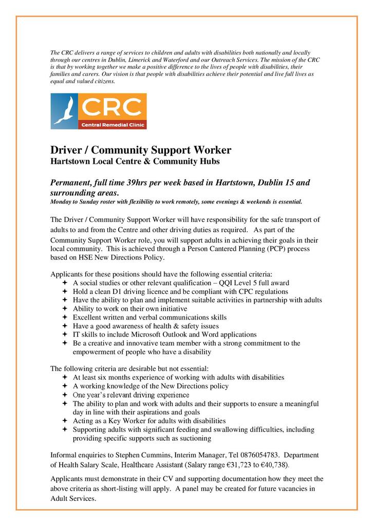 driver-community-support-worker-central-remedial-clinic